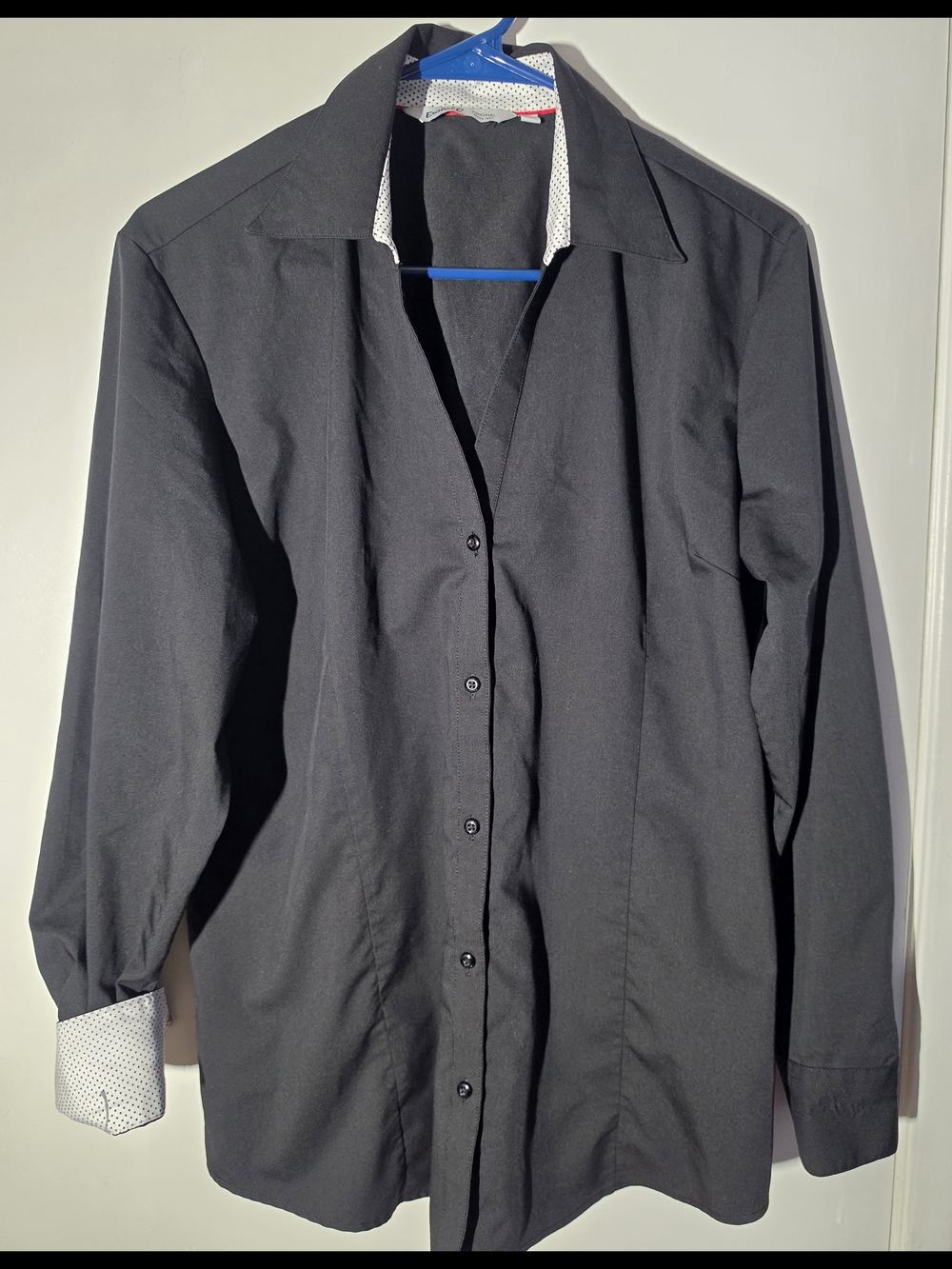 Women's Black Button-Down Shirt with Contrast Trim